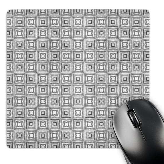 3dRose, Black and white geometric floral squares and diamonds tile design pattern, MousePad