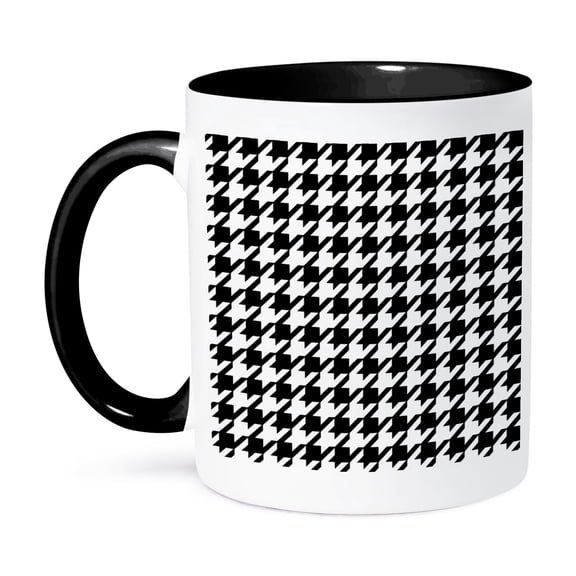 3dRose, Black and white houndstooth pattern - large - preppy trendy stylish classy classic chic fashionable, 11oz Two-Tone Black Mug