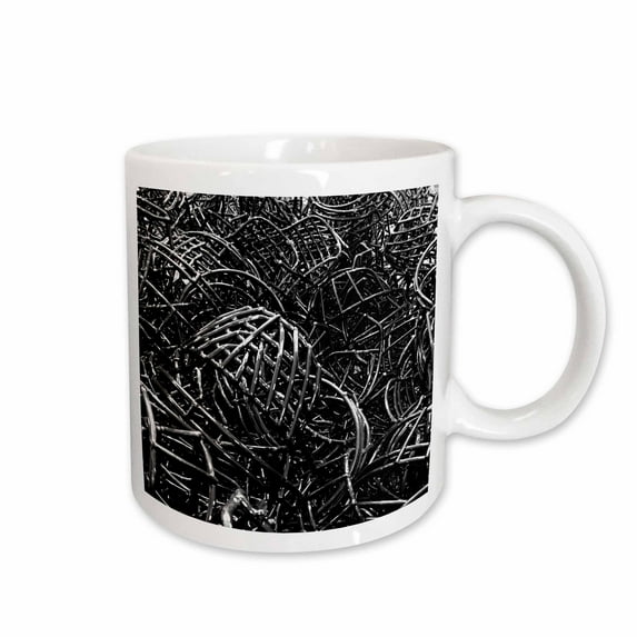 3drose, Black and White Photo of a Basket of Facemasks for Football Helmets., 11oz Mug