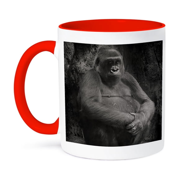 3dRose, Black and white picture of a gorilla, 11oz Two-Tone Red Mug