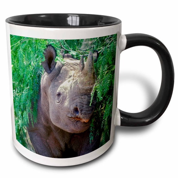 3drose, Black-horned Rhinoceros, Texas Ranch, Usa - Na02 Jmi0022 - Janis Miglavs, 11oz Two-tone Black Mug