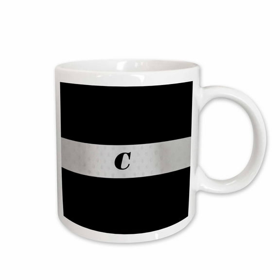 3drose, Black N Silver Monogram Letter C, 11oz Mug