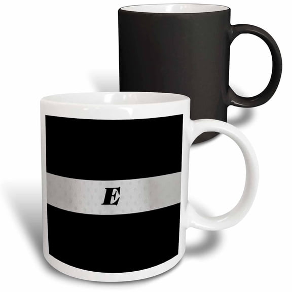 3drose, Black N Silver Monogram Letter E, 11oz Magic Transforming Mug