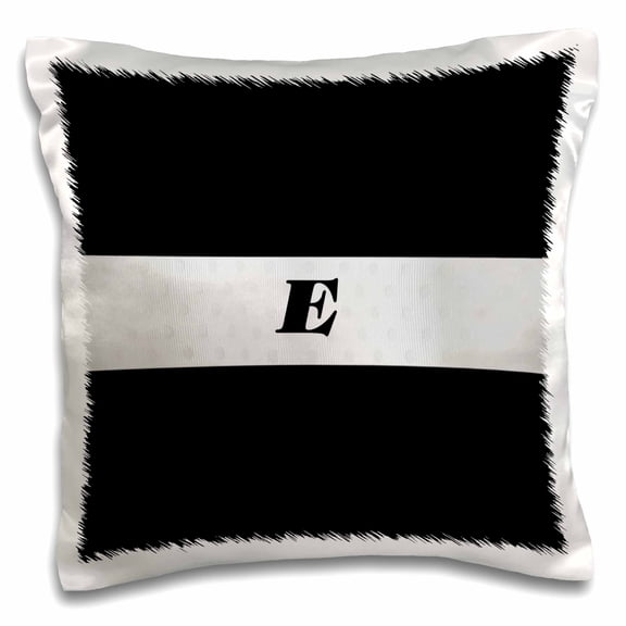 3drose, Black N Silver Monogram Letter E, 16x16 inch Pillow Case