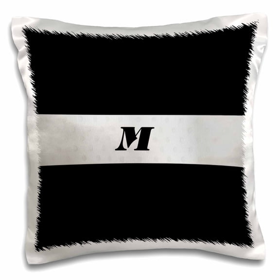 3dRose, Black n Silver Monogram Letter M, 16x16 inch Pillow Case