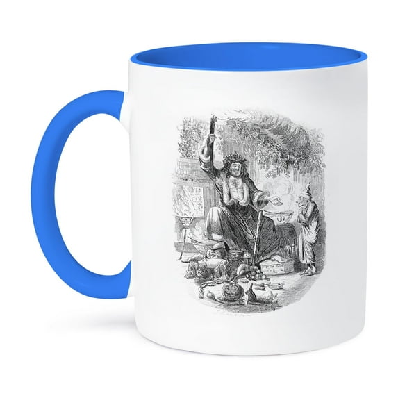 3dRose, Black n White Vintage Sketch Of Dickens Christmas, 15oz Two-Tone Blue Mug