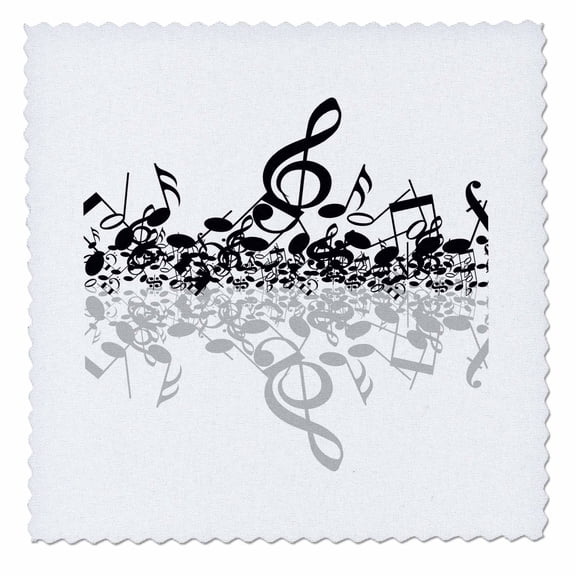 3dRose, Black notes on white background with reflection a great pattern and gift, 10x10 inch quilt square