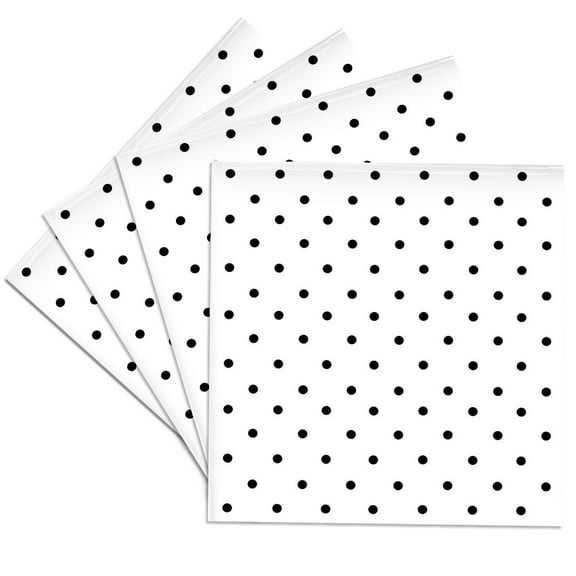 3dRose, Black polka dot pattern on white - small dots - retro dotty spotty spots - stylish cute 50s classic, Set of 4 Ceramic Tile Coasters