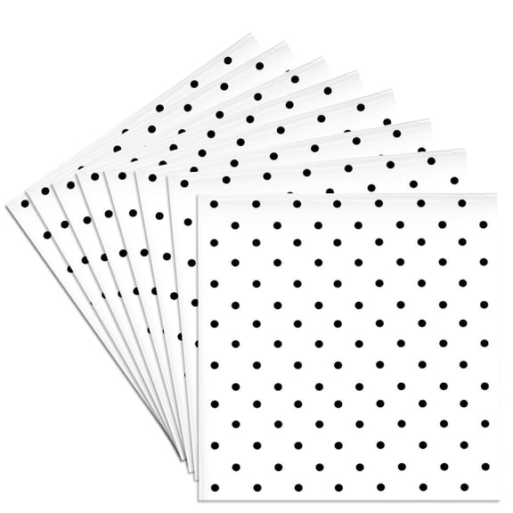 3dRose, Black polka dot pattern on white - small dots - retro dotty spotty spots - stylish cute 50s classic, Set of 8 Ceramic Tile Coasters