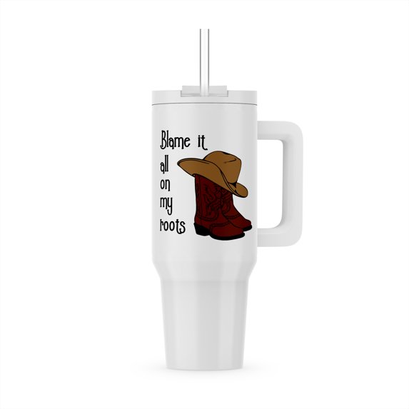 Blame It On My Roots And Cowboy Boots Song Word Parody , 30oz Tumbler