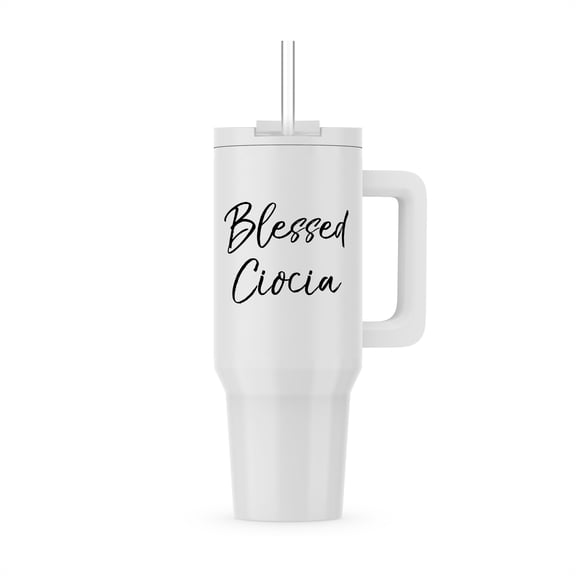 Blessed Ciocia Pretty Cursive Flowy Letters Thankful Aunt In Polish, 40oz Tumbler