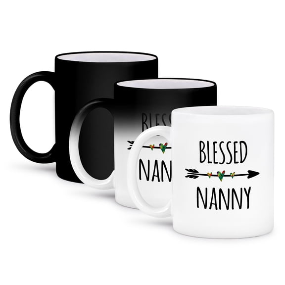 3dRose, Blessed Nanny tribal arrow with cute hearts - Grandma family love, 11oz Magic Transforming Mug