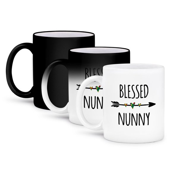 3dRose, Blessed Nunny tribal arrow with cute hearts - Family Grandma love, 11oz Magic Transforming Mug
