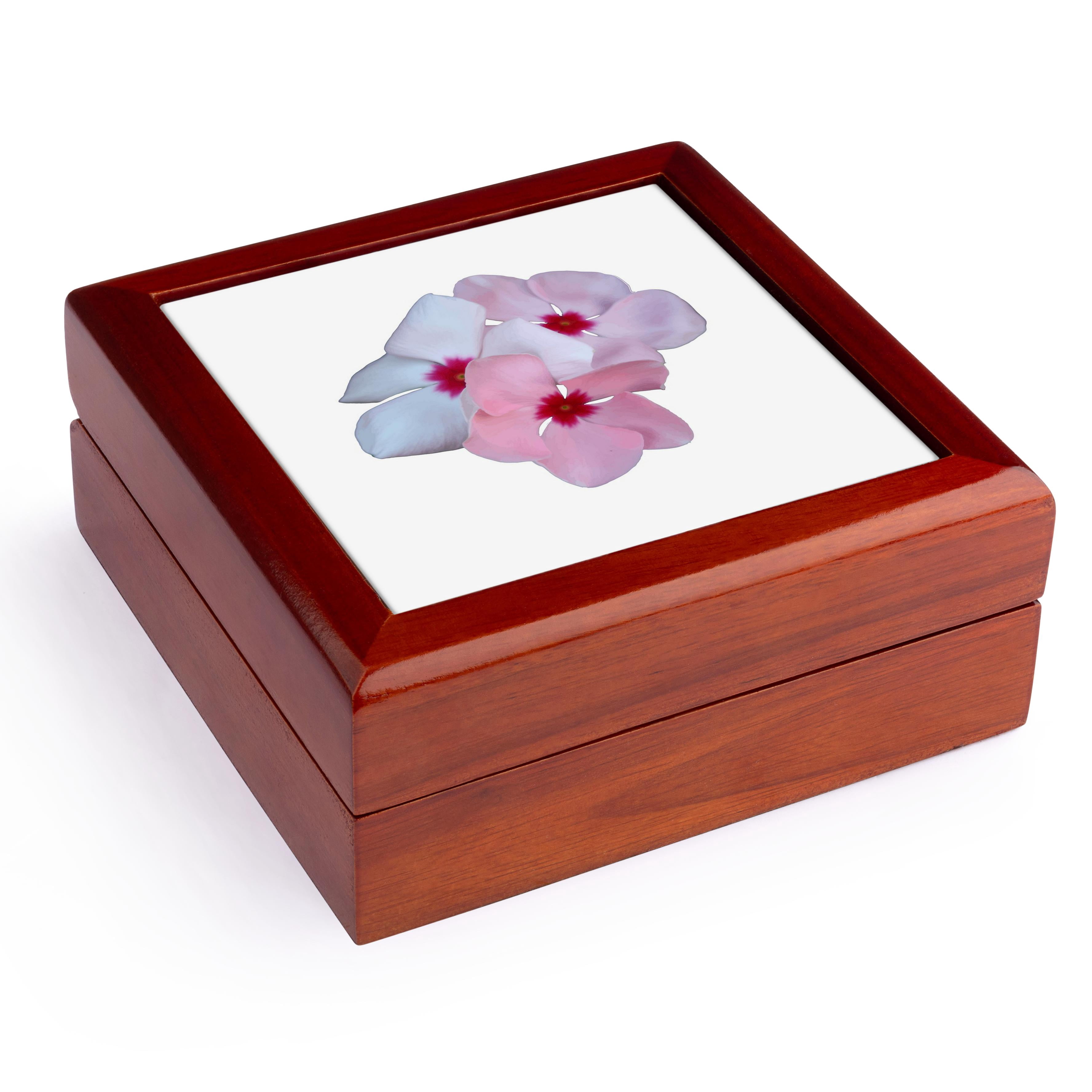 3dRose, Blooming Beautiful Pink Impatiens Flowers Cut Out, Jewelry Box 5.5x5.5 inch with 4 inch tile