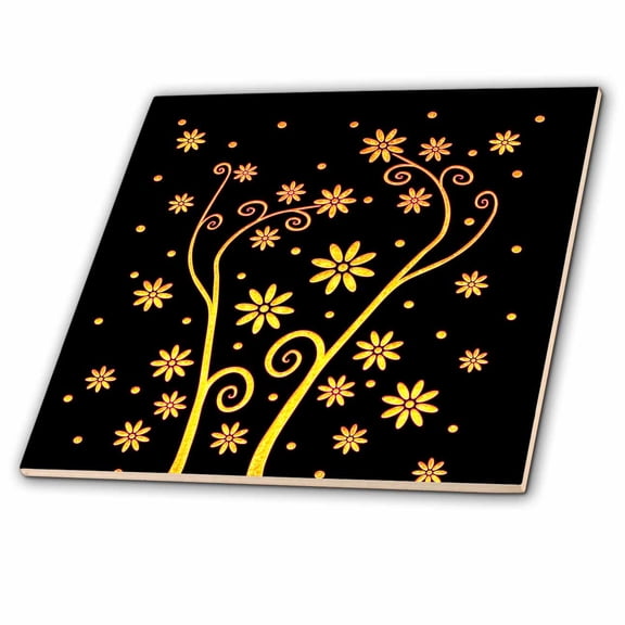 3dRose, Blossom Flowers on black background, 4 Inch Ceramic Tile