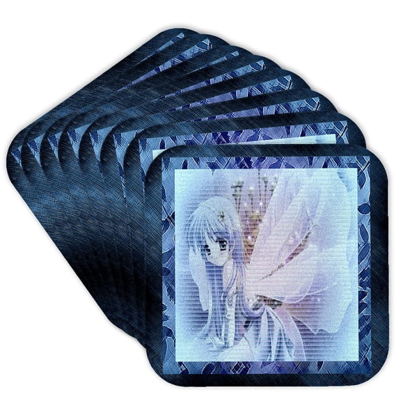 3drose, Blue Anime Angel, Set of 8 Coasters - Soft