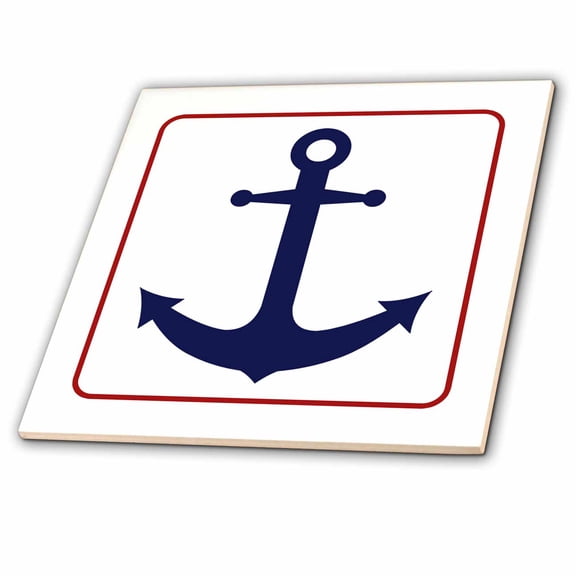 3dRose, Blue Boat Anchor Red Outline, 4 Inch Ceramic Tile