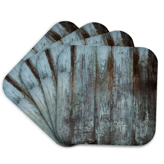3drose, Blue Distressed Country Wood Effect, Set of 4 Coasters - Soft