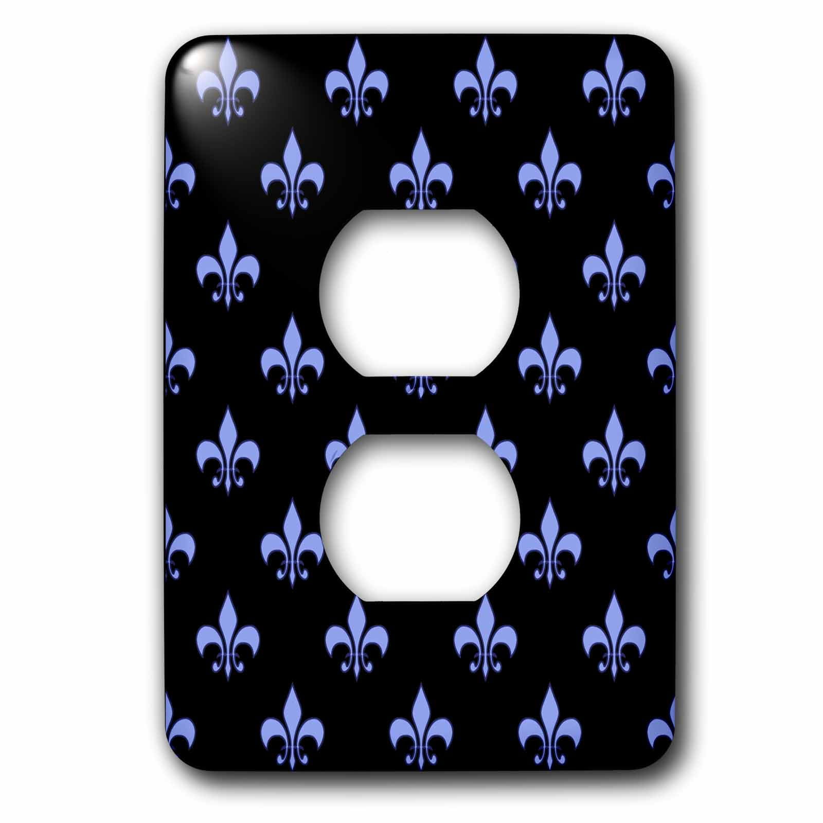 3dRose, Blue Fleur de lis on a black background Christian symbol , 2 plug outlet cover