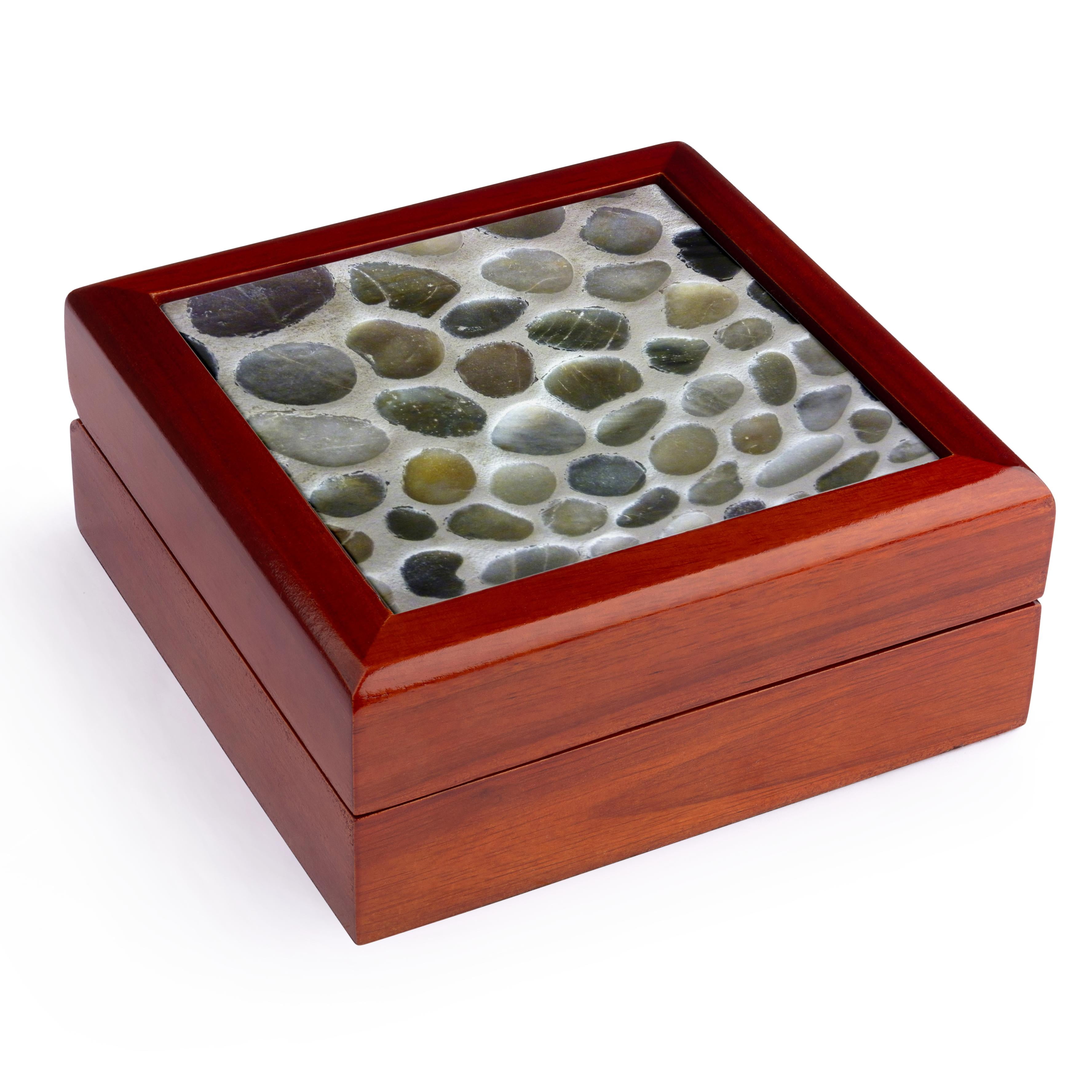 3dRose, Blue Gray Black Stones, Jewelry Box 5.5x5.5 inch with 4 inch tile