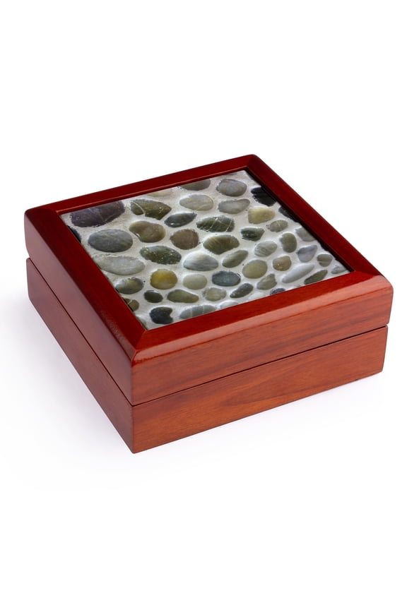 , Blue Gray Black Stones, Jewelry Box 5.5x5.5 inch with 4 inch tile