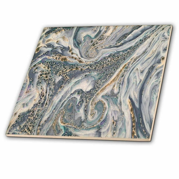 3dRose, Blue Gray and Gold Marble Texture Effect, 6 Inch Ceramic Tile
