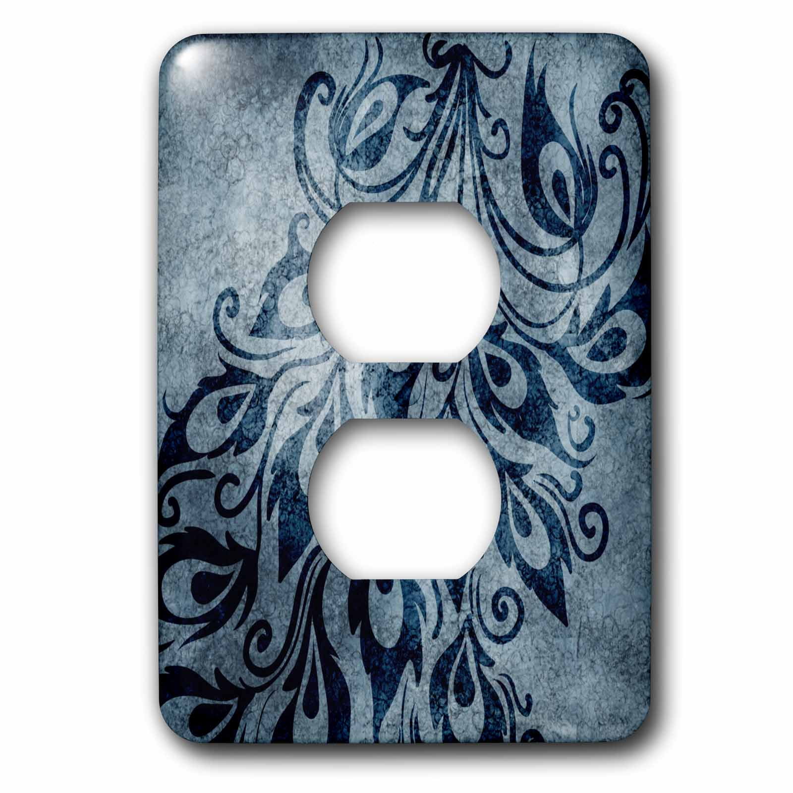 3dRose, Blue Grunge Peacock Feathers Art, 2 plug outlet cover