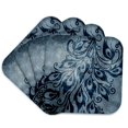 thumbnail image 1 of 3drose, Blue Grunge Peacock Feathers Art, Set of 4 Coasters - Soft, 1 of 7