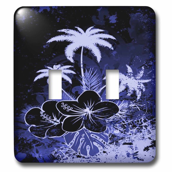 3dRose, Blue Hawaiian Flowers With Palm Trees , double toggle switch