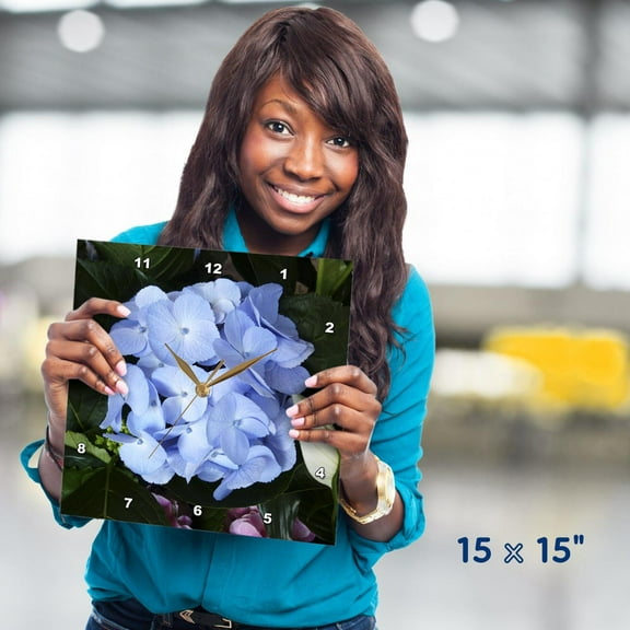 3dRose, Blue Hydrangea, 15x15 Wall Clock