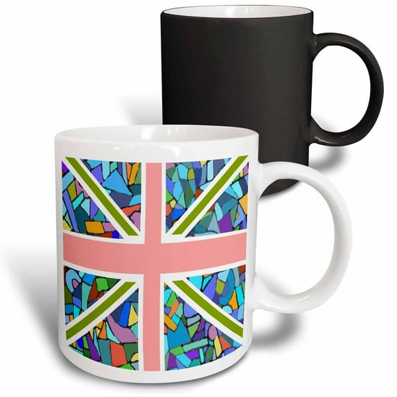 3drose, Blue Mosaic Union Jack English Flag - Great Britain United Kingdom England Patriotic Design, 11oz Magic Transforming Mug
