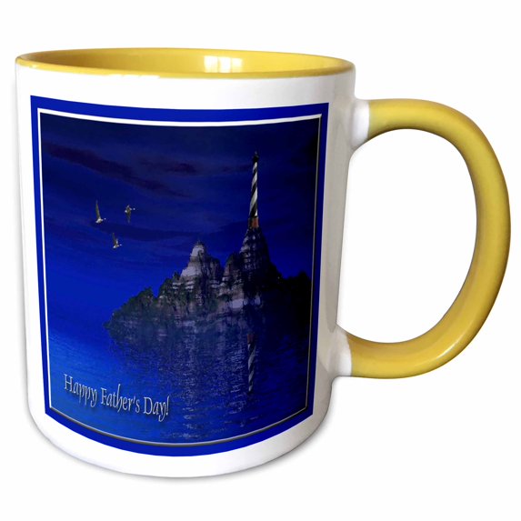 3drose, Blue Ocean Lighthouse, Happy Fathers Day, 3d, 11oz Two-tone Yellow Mug