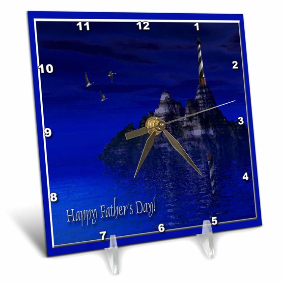 3dRose, Blue Ocean Lighthouse, Happy Fathers Day, 3d, 6x6 Desk Clock