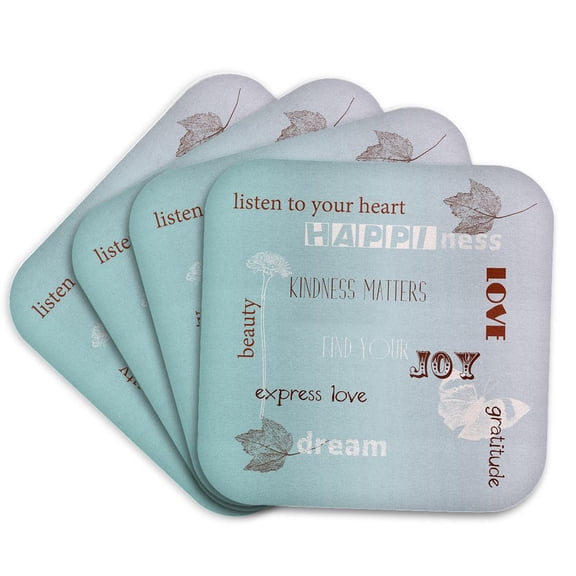 3drose, Blue Ombre Butterfly Leaves Inspirational Words, Set of 4 Coasters - Soft