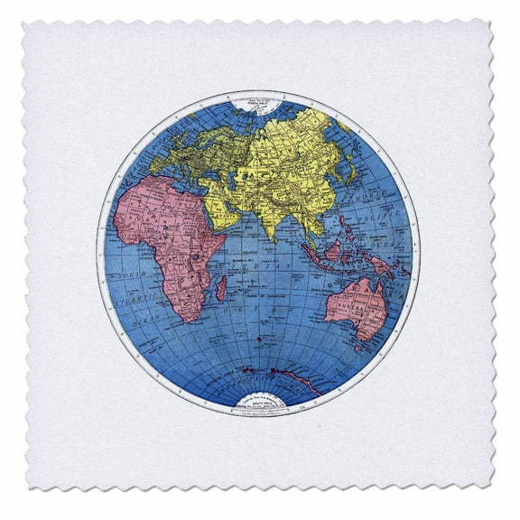 3dRose, Blue Pink Yellow Map Of World, 8x8 inch quilt square
