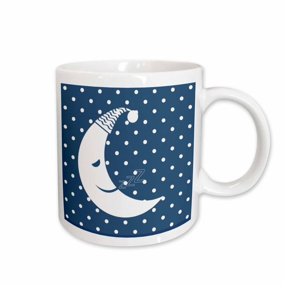 3drose, Blue Polka Dot Sleeping Moon Art - Astronomy - Sky, 11oz Mug