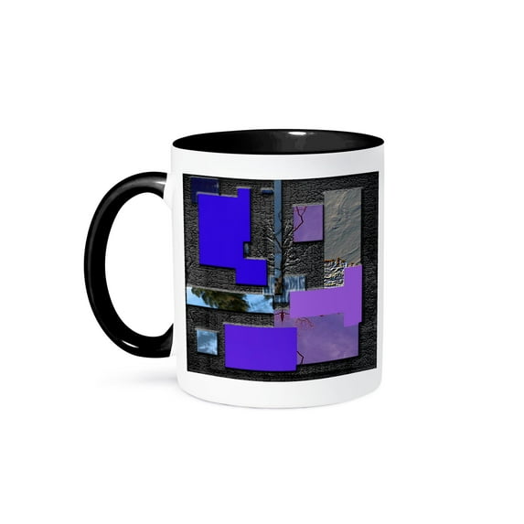 3dRose, Blue, Purple, Lilac and Chrome with Raised Rectangles to look Modern, 15oz Two-Tone Black Mug