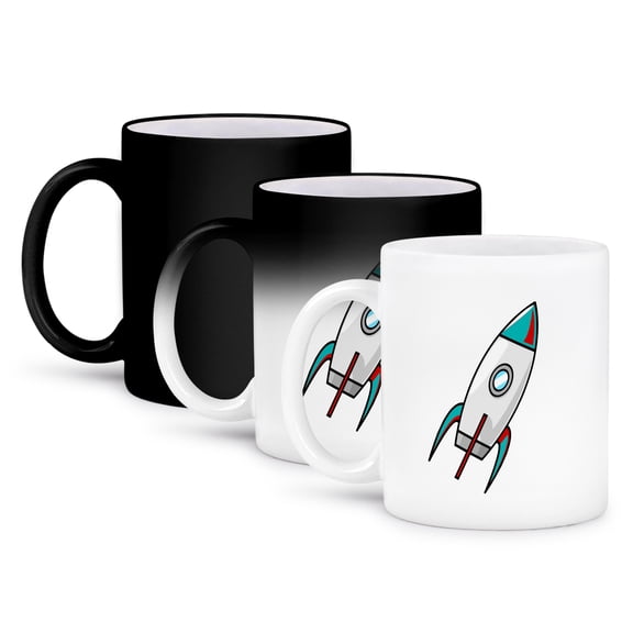 3dRose, Blue Rocket, 11oz Magic Transforming Mug