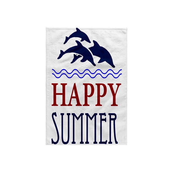 3dRose, Blue Swimming Dolphins With The Words Happy Summer, 15x22 Hand Towel