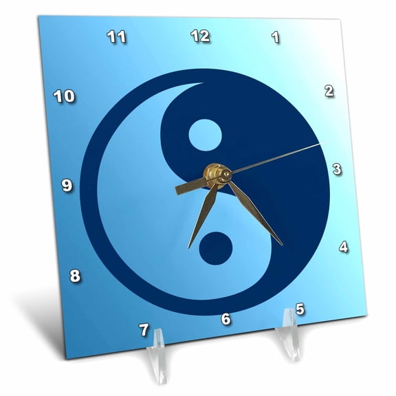 3dRose, Blue Zen Yin Yang- Spirituality- Balance- Art, 6x6 Desk Clock