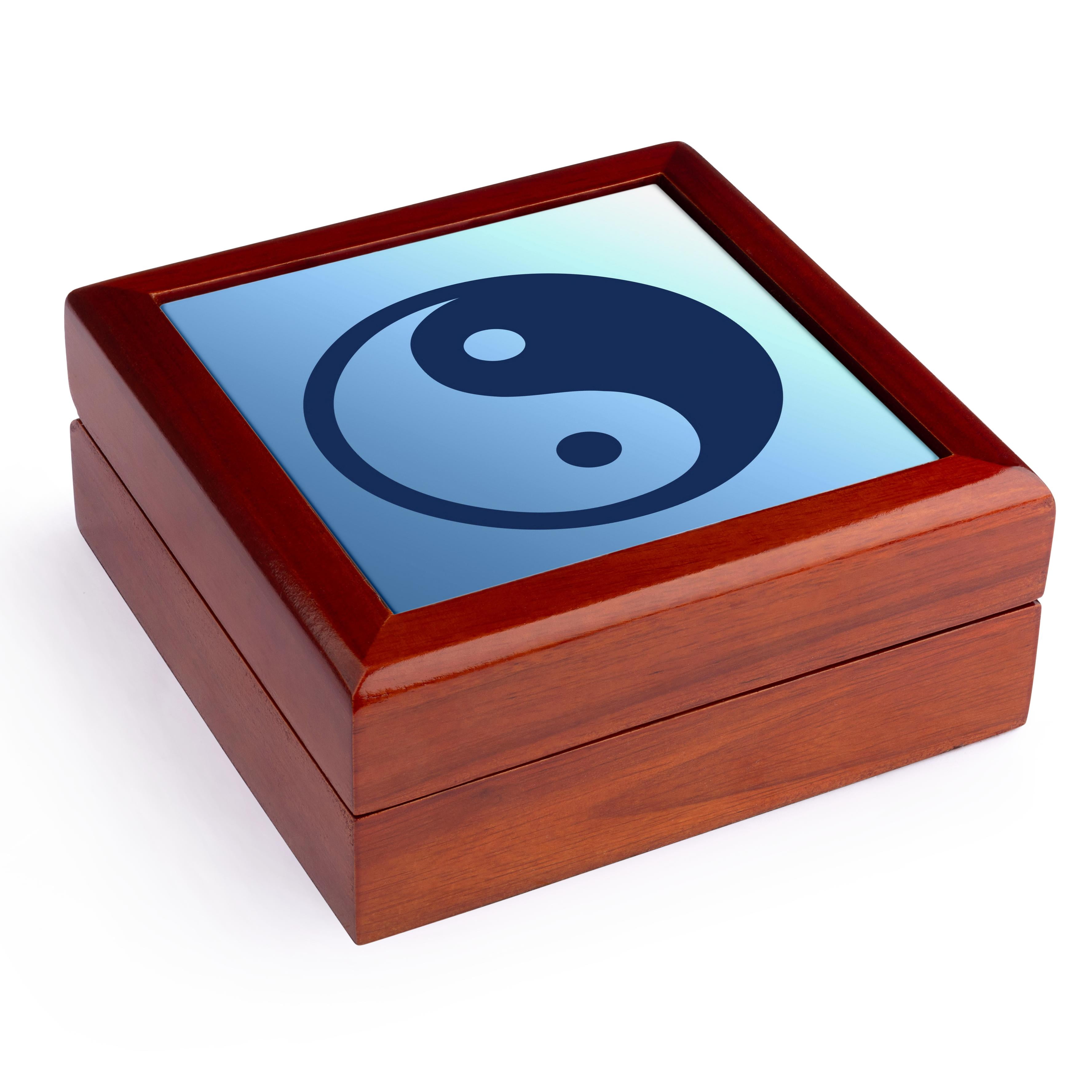 3dRose, Blue Zen Yin Yang- Spirituality- Balance- Art, Jewelry Box 5.5x5.5 inch with 4 inch tile
