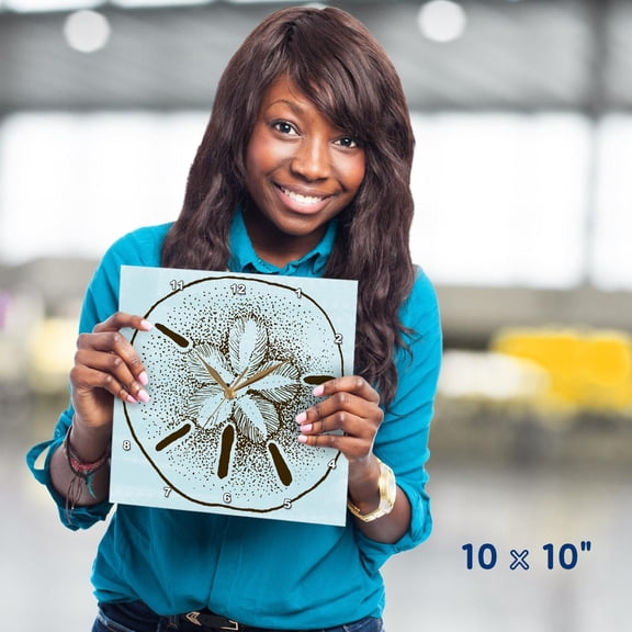 3dRose, Blue and Brown Sand Dollar- Shells- Beach Theme Art, 10x10 Wall Clock