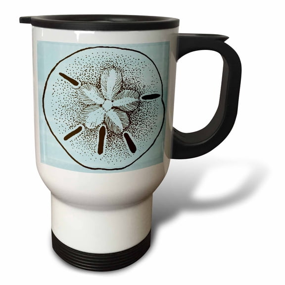 3dRose, Blue and Brown Sand Dollar- Shells- Beach Theme Art, 14oz Stainless Steel Travel Mug