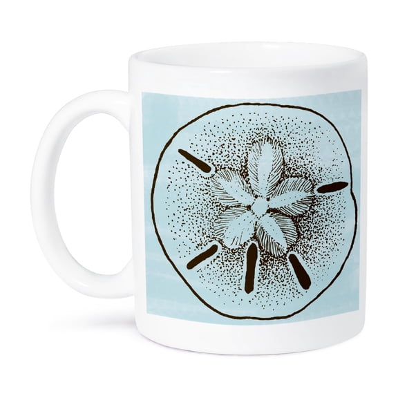 3dRose, Blue and Brown Sand Dollar- Shells- Beach Theme Art, 15oz Mug