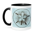 thumbnail image 1 of 3dRose, Blue and Brown Sand Dollar- Shells- Beach Theme Art, 15oz Two-Tone Black Mug, 1 of 7