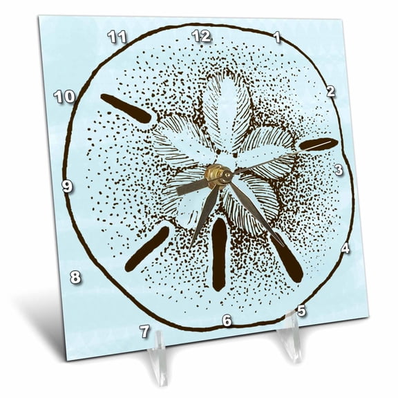 3dRose, Blue and Brown Sand Dollar- Shells- Beach Theme Art, 6x6 Desk Clock