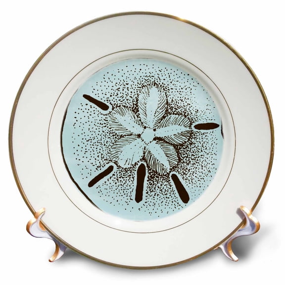 3dRose, Blue and Brown Sand Dollar- Shells- Beach Theme Art, 8 inch Porcelain Plate