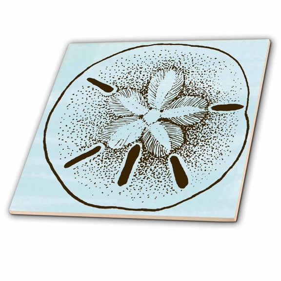 3dRose, Blue and Brown Sand Dollar- Shells- Beach Theme Art, 4 Inch Ceramic Tile