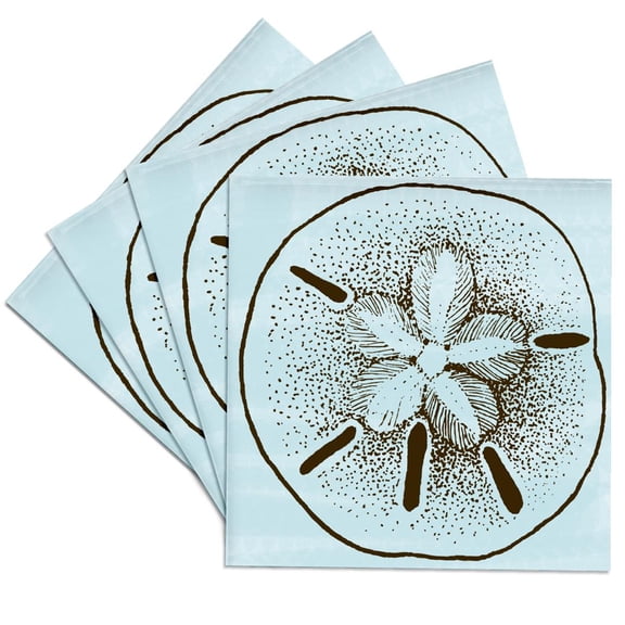 3dRose, Blue and Brown Sand Dollar- Shells- Beach Theme Art, Set of 4 Ceramic Tile Coasters