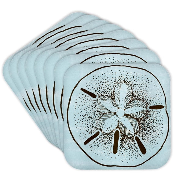 3dRose, Blue and Brown Sand Dollar- Shells- Beach Theme Art, Set of 8 Coasters - Soft